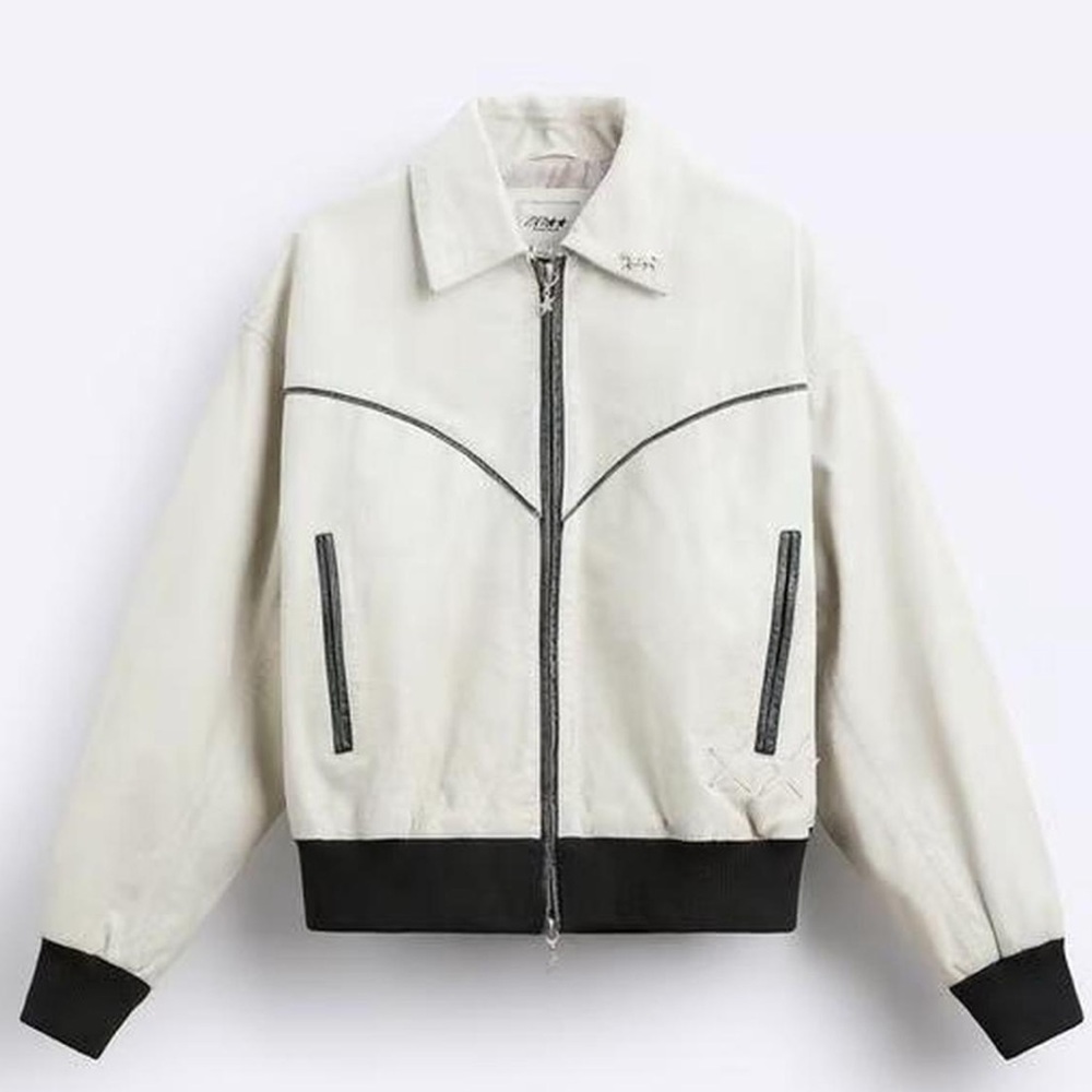 Zara White and Black Bomber Jacket